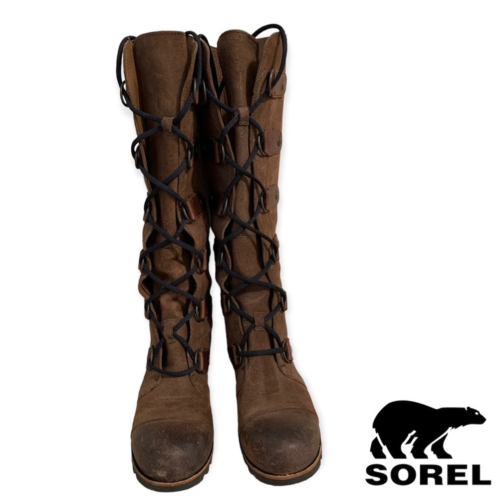 Sorel Joan Of Arctic Wedge Tall Leather Boots Lace Up EUC Size - 6 - Picture 3 of 9